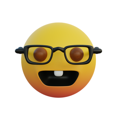 Lachender Emoticon mit klarer Brille und Hasenzähnen  3D Emoji