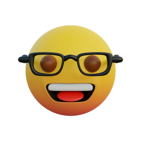 Lachendes Gesicht Emoticon trägt klare Brille  3D Emoji