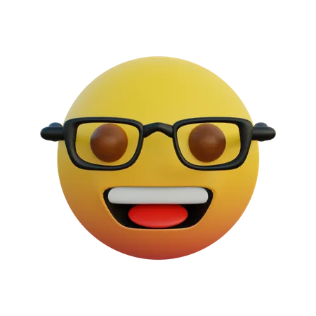 Lachendes Gesicht Emoticon trägt klare Brille  3D Emoji