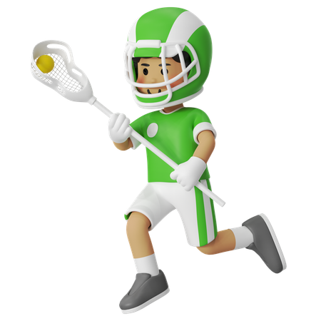 Lacrosse Boy Catching Ball Using Net  3D Illustration