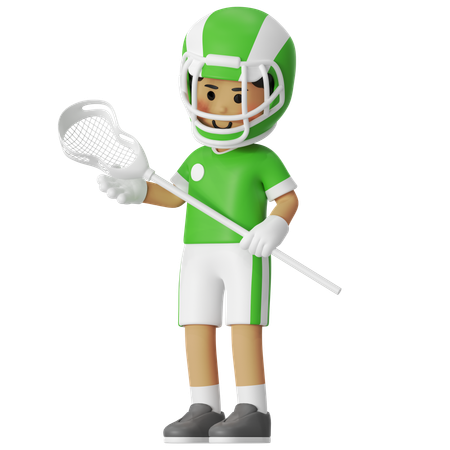 Lacrosse Boy Player With Net  3D Illustration