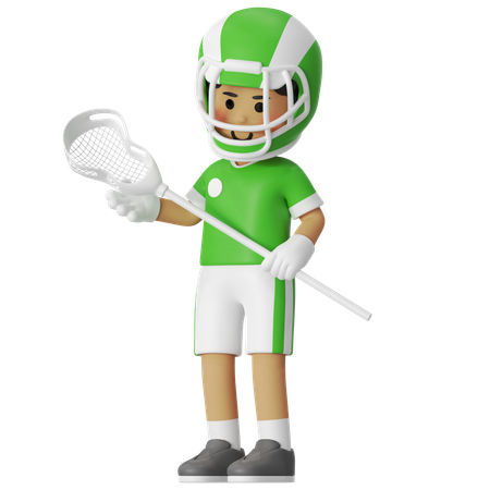 Lacrosse Boy Player With Net  3D Illustration