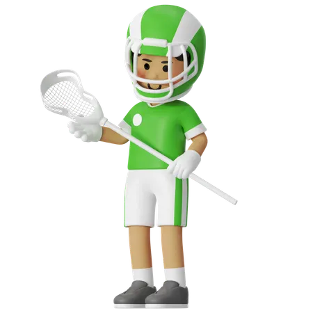Lacrosse Boy Player With Net  3D Illustration