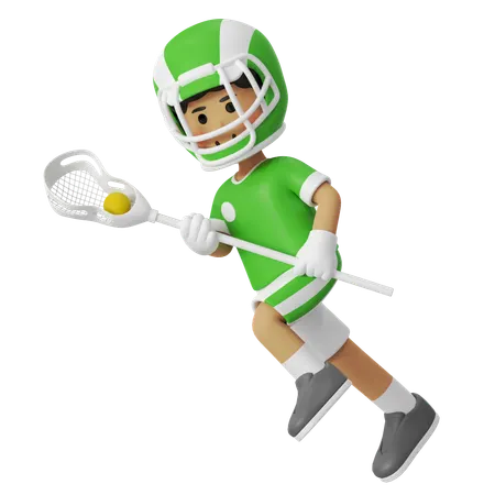 Lacrosse Boy Running With Ball  3D Illustration