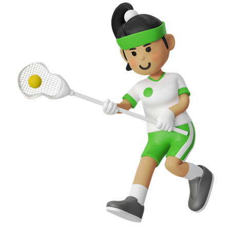 Lacrosse Girl Catching Ball Using Net  3D Illustration