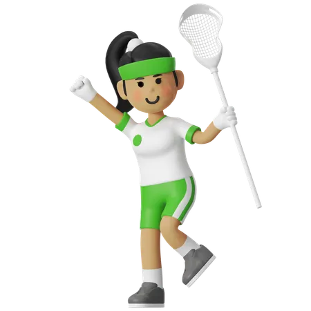 Lacrosse Girl Giving Greeting  3D Illustration