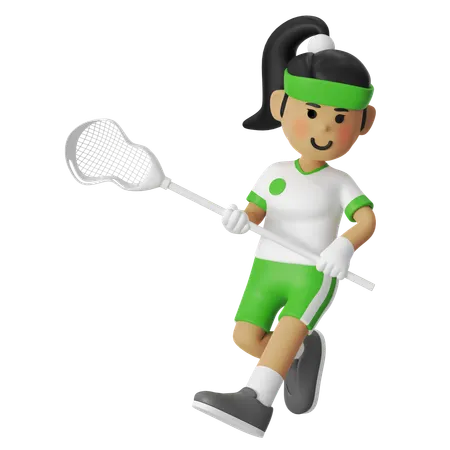 Lacrosse Girl Passing Ball  3D Illustration