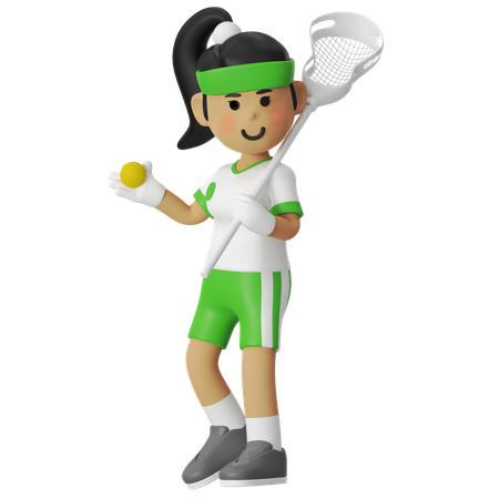 Lacrosse Girl Player With Net  3D Illustration