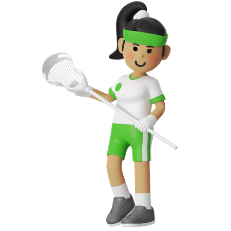 Lacrosse Girl Running With Ball  3D Illustration
