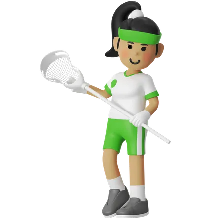 Lacrosse Girl Running With Ball  3D Illustration