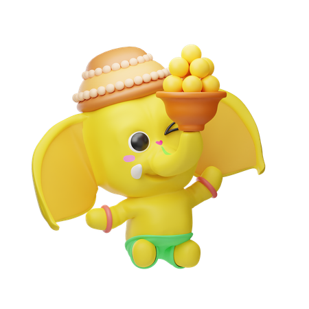 Laddu Bowl On Elephant Truck  3D Illustration
