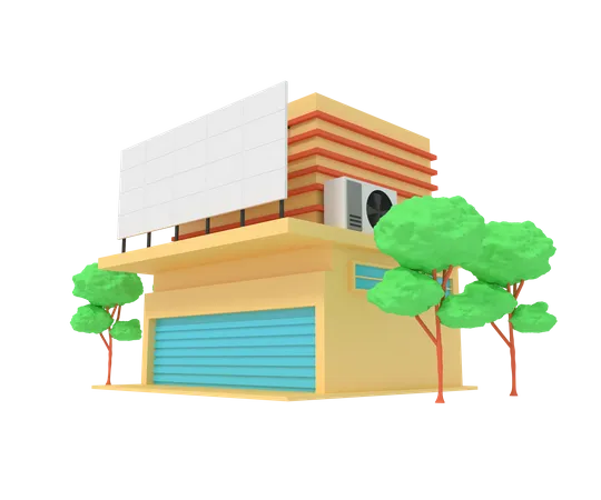 Ladenbau mit Werbung  3D Illustration