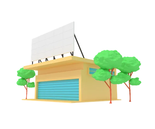 Ladenbau mit Werbung  3D Illustration