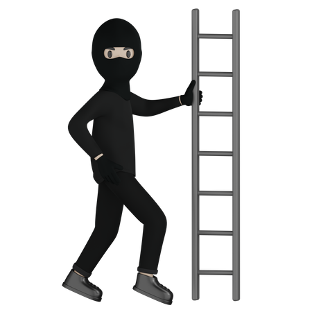 Ladrão andando na escada  3D Illustration