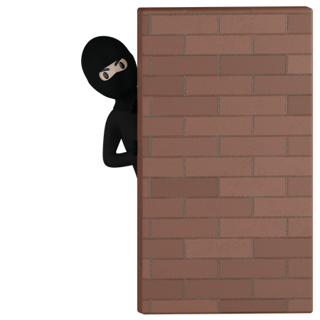 Ladrão se esconde atrás da parede  3D Illustration