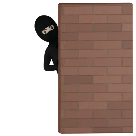 Ladrão se esconde atrás da parede  3D Illustration