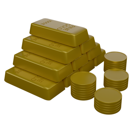 Ladrillos y monedas de oro  3D Icon