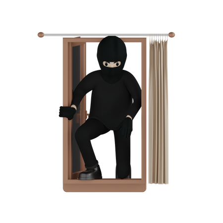 Ladrón entrando por la ventana  3D Illustration