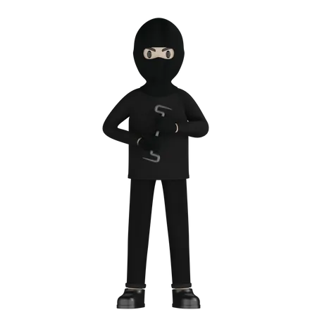 Ladrón sosteniendo palanca  3D Illustration