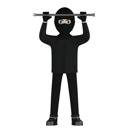 Ladrón sosteniendo varilla de acero  3D Illustration