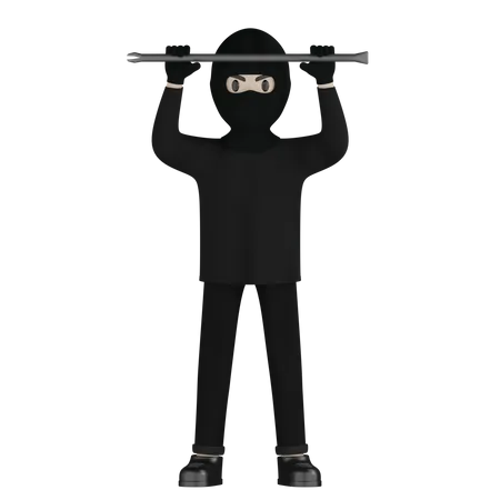 Ladrón sosteniendo varilla de acero  3D Illustration