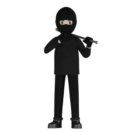 Personaje Ladron Con Uniforme Negro 3D Illustration