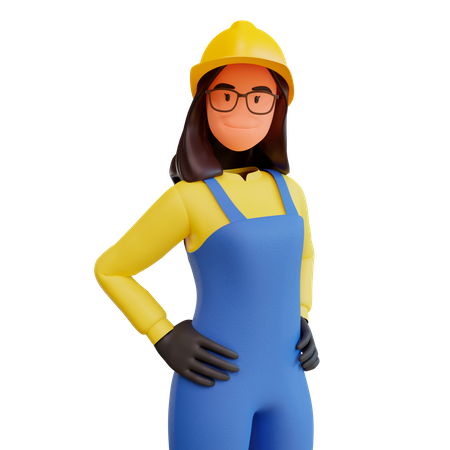 Lady Construction worker standing  3D Illustration