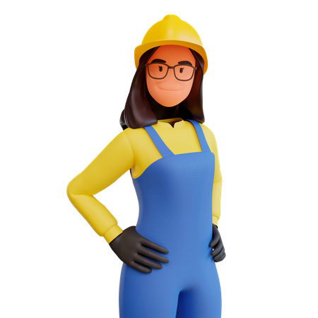 Lady Construction worker standing 3D Illustration
