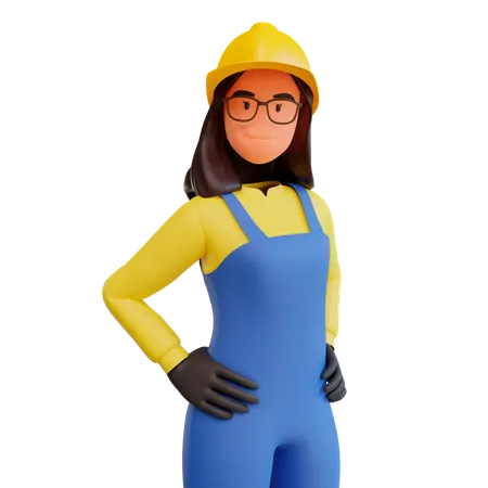 Lady Construction worker standing  3D Illustration