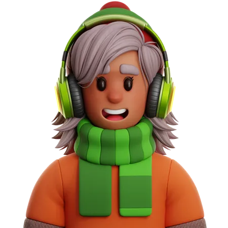 Lady Girl With Headphone  3D Icon