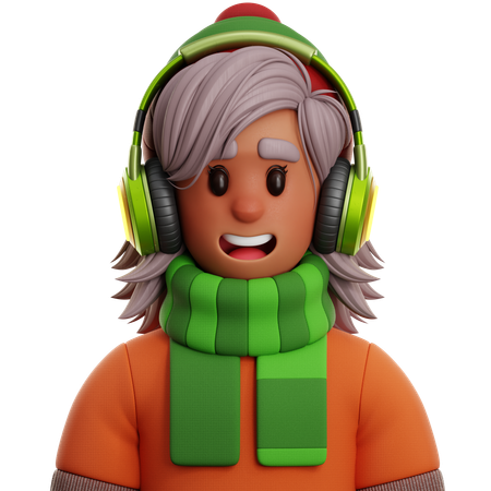 Lady Girl With Headphone  3D Icon