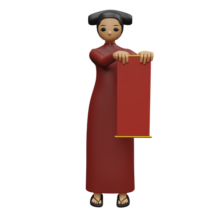 Lady holding banner  3D Illustration