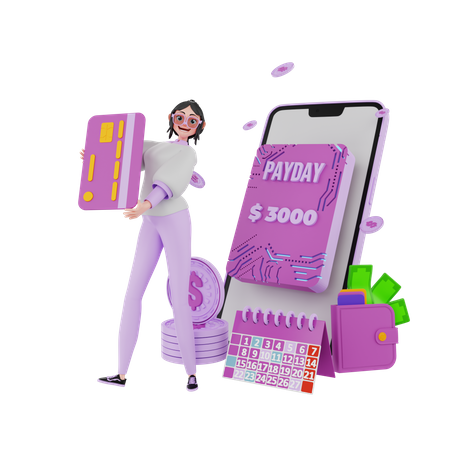 Lady holding credit card for pay bill  3D Illustration