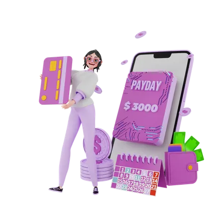 Lady holding credit card for pay bill  3D Illustration