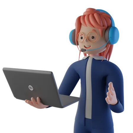 Lady in customer support  3D Illustration