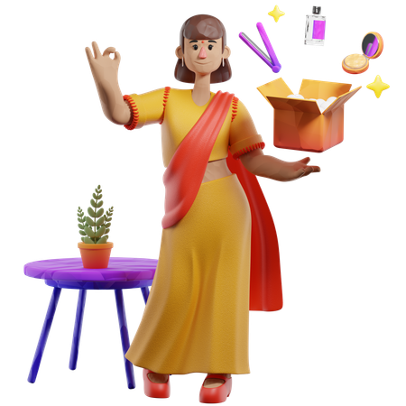 レビューのために商品を開ける女性  3D Illustration