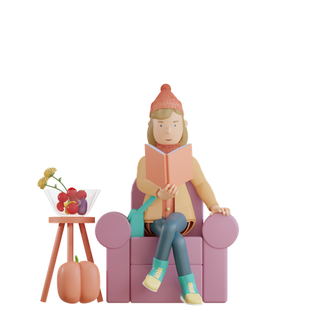 Lady Read Book  3D Illustration