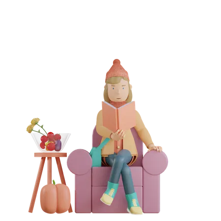 Lady Read Book  3D Illustration