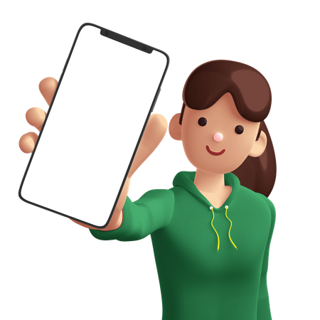 Lady showing empty smartphone 3D Illustration