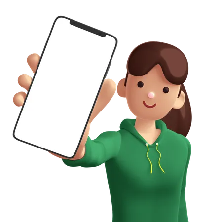 Lady showing empty smartphone  3D Illustration