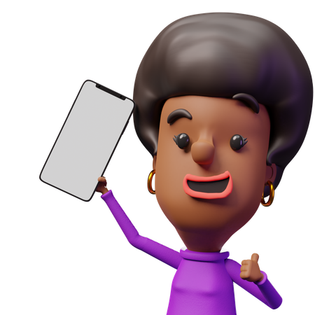 Lady showing mobile screen 3D Illustration