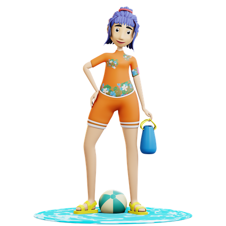 Lady tourist on summer vacation  3D Illustration