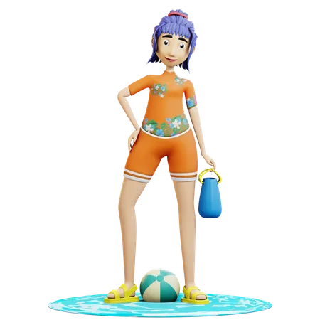 Lady tourist on summer vacation  3D Illustration