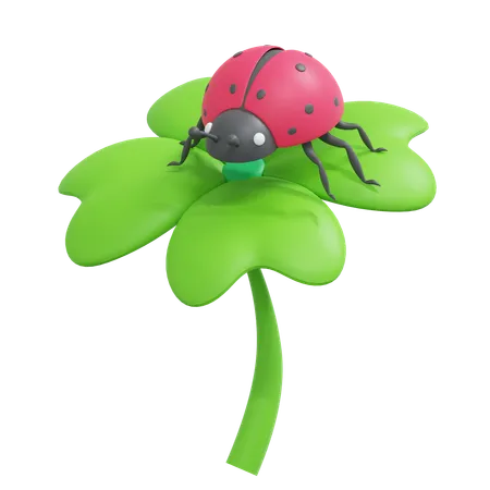 Ladybug On Clover Leaves Spring Icon Illustration 3D Icon