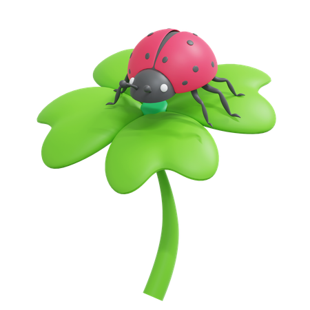 Ladybug On Clover Leaves  3D Icon