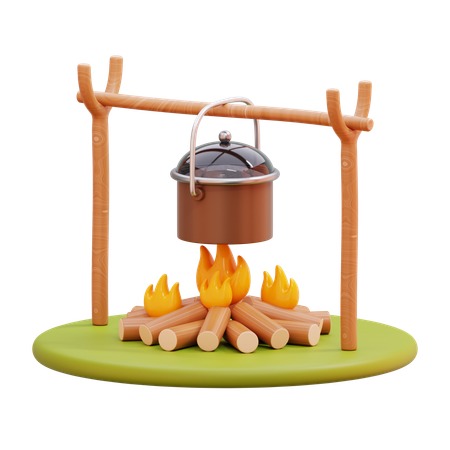 Vorbereitungen zum Kochen am Lagerfeuer  3D Icon