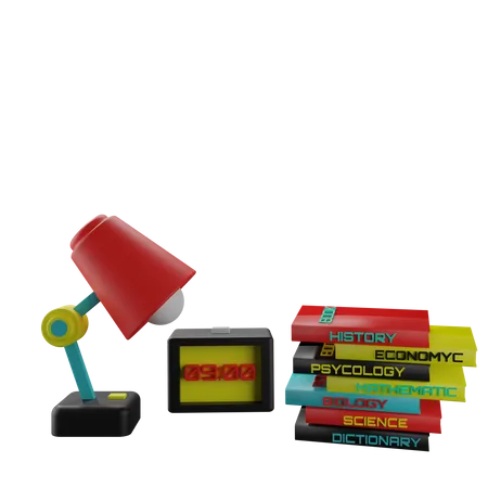 Lamp And Books 3D Icon
