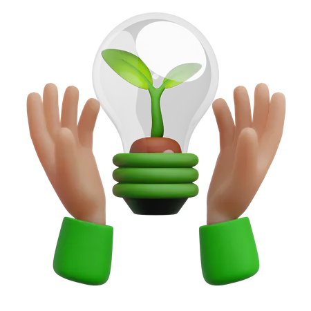 Mão segurando uma lâmpada ecológica  3D Icon