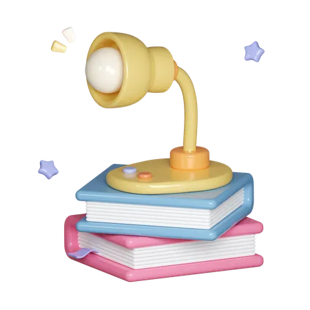 Lámpara de mesa sobre la pila de libros  3D Icon