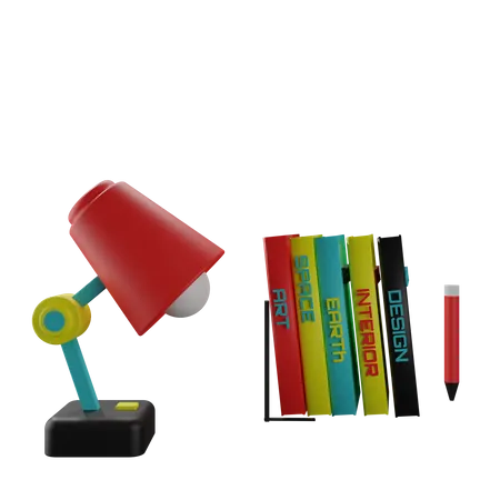 Lámpara y libros  3D Icon